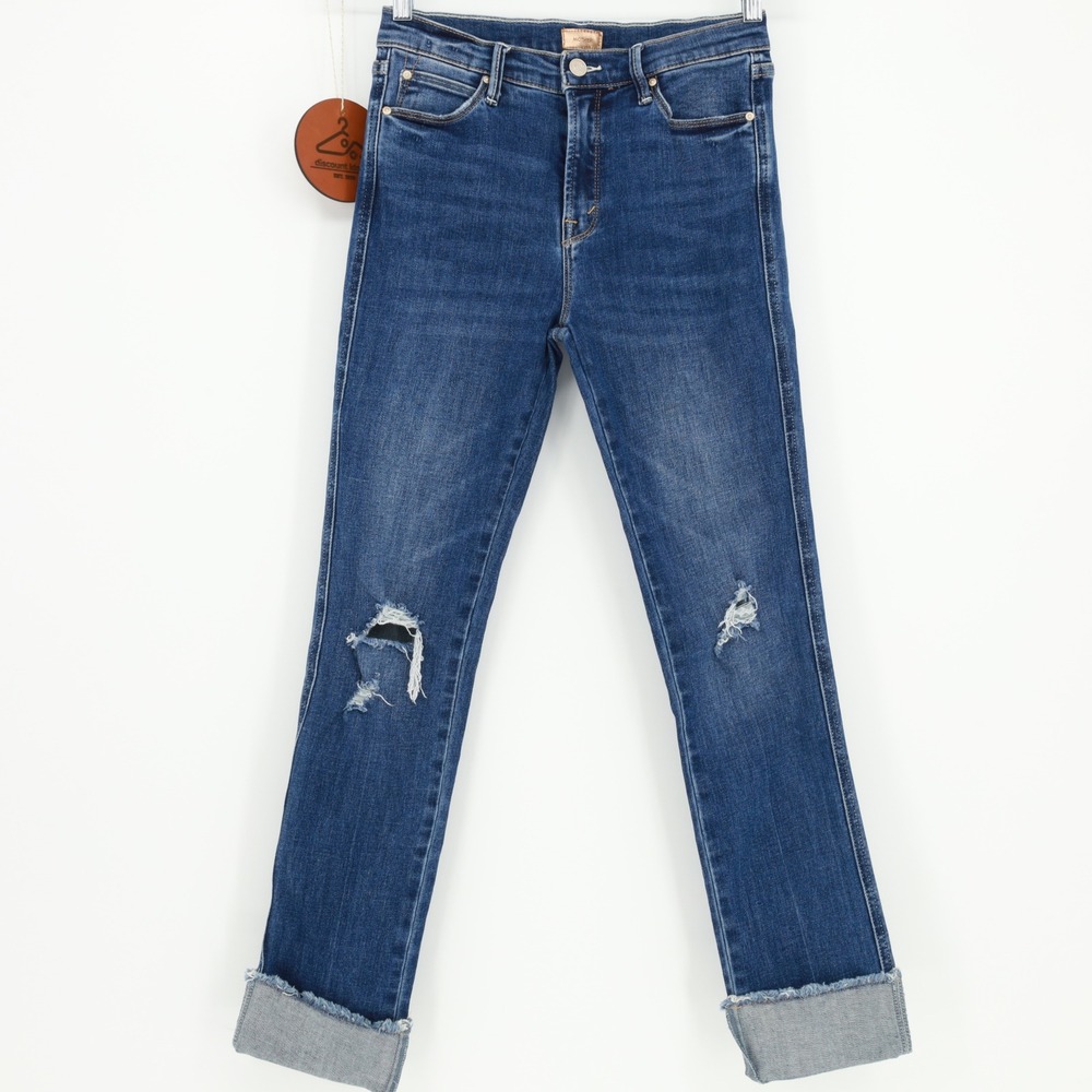 MOTHER See Ya Snap Down Mini Flare Insider Crop Step Fray Jeans Distress Size 28